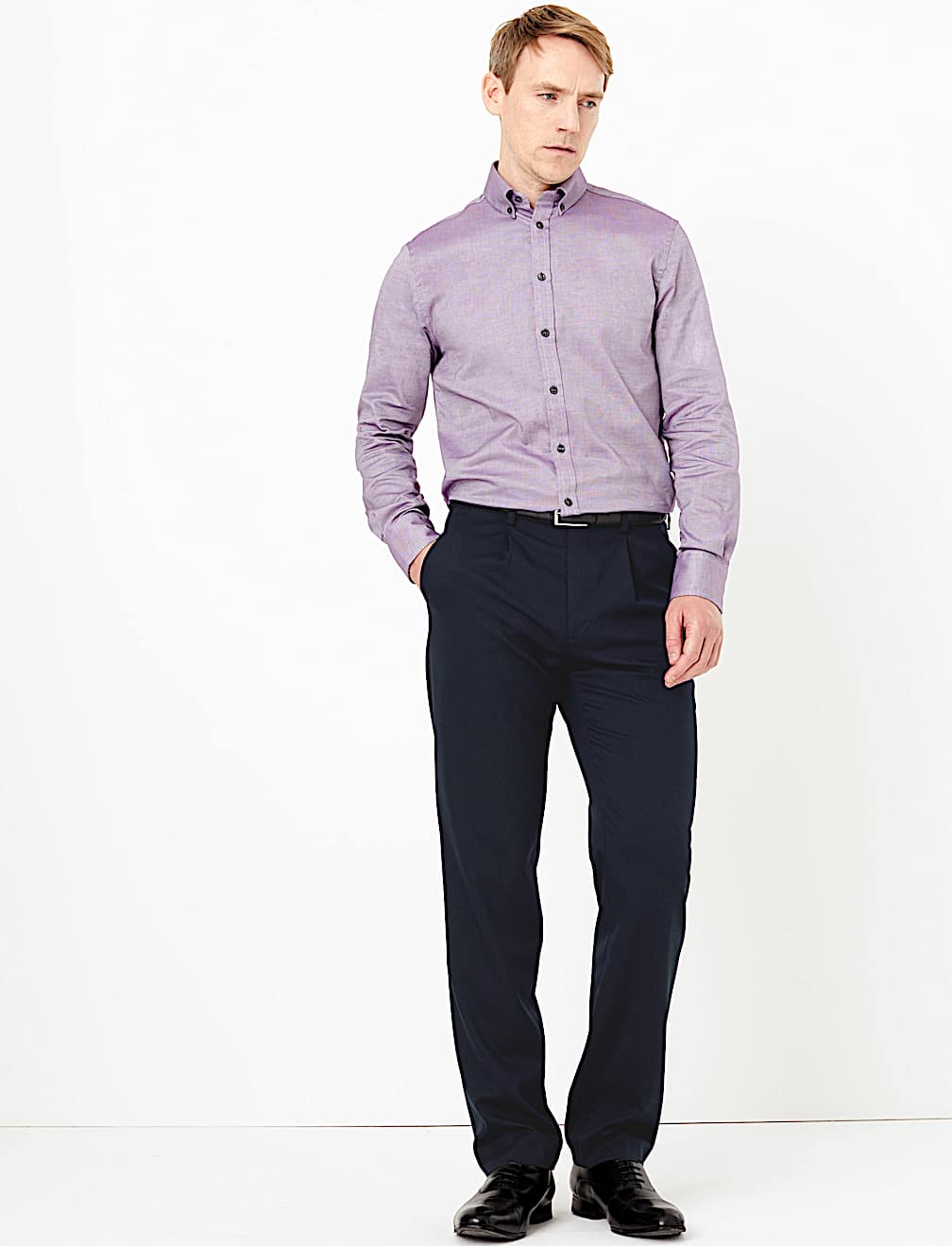 Regular Fit Wool Blend Stretch Trousers