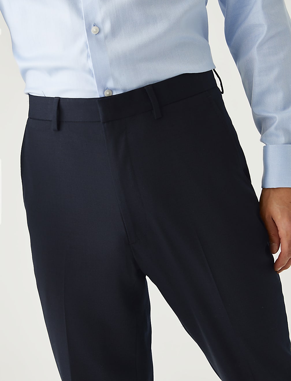 Regular Fit Wool Blend Flat Front Trousers