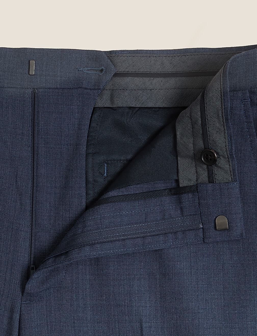 Regular Fit Wool Blend Flat Front Trousers