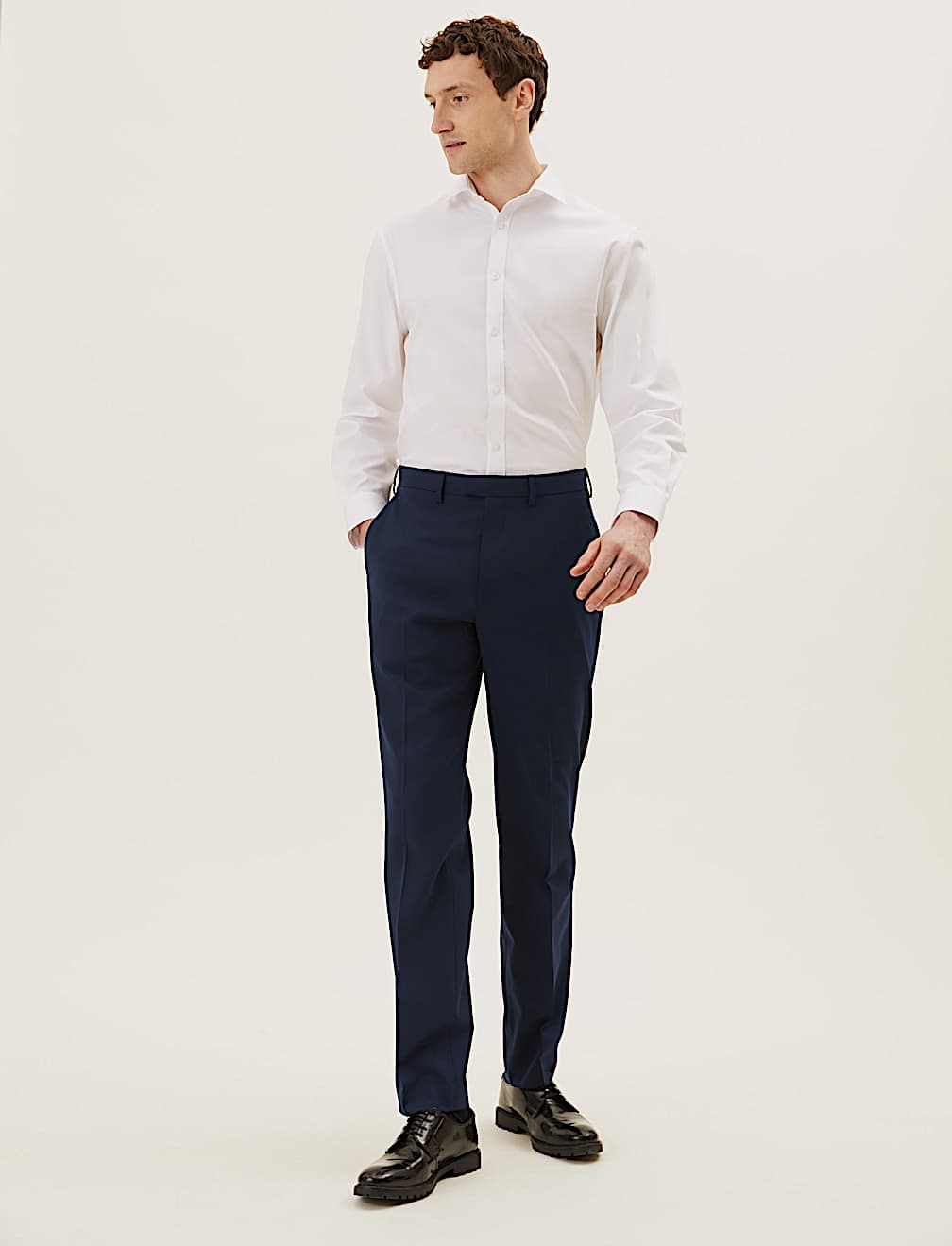 Regular Fit Wool Blend Flat Front Trousers