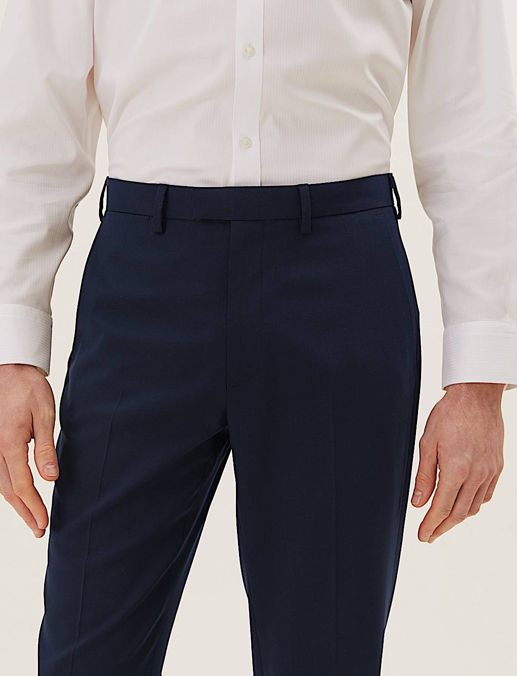 Regular Fit Wool Blend Flat Front Trousers