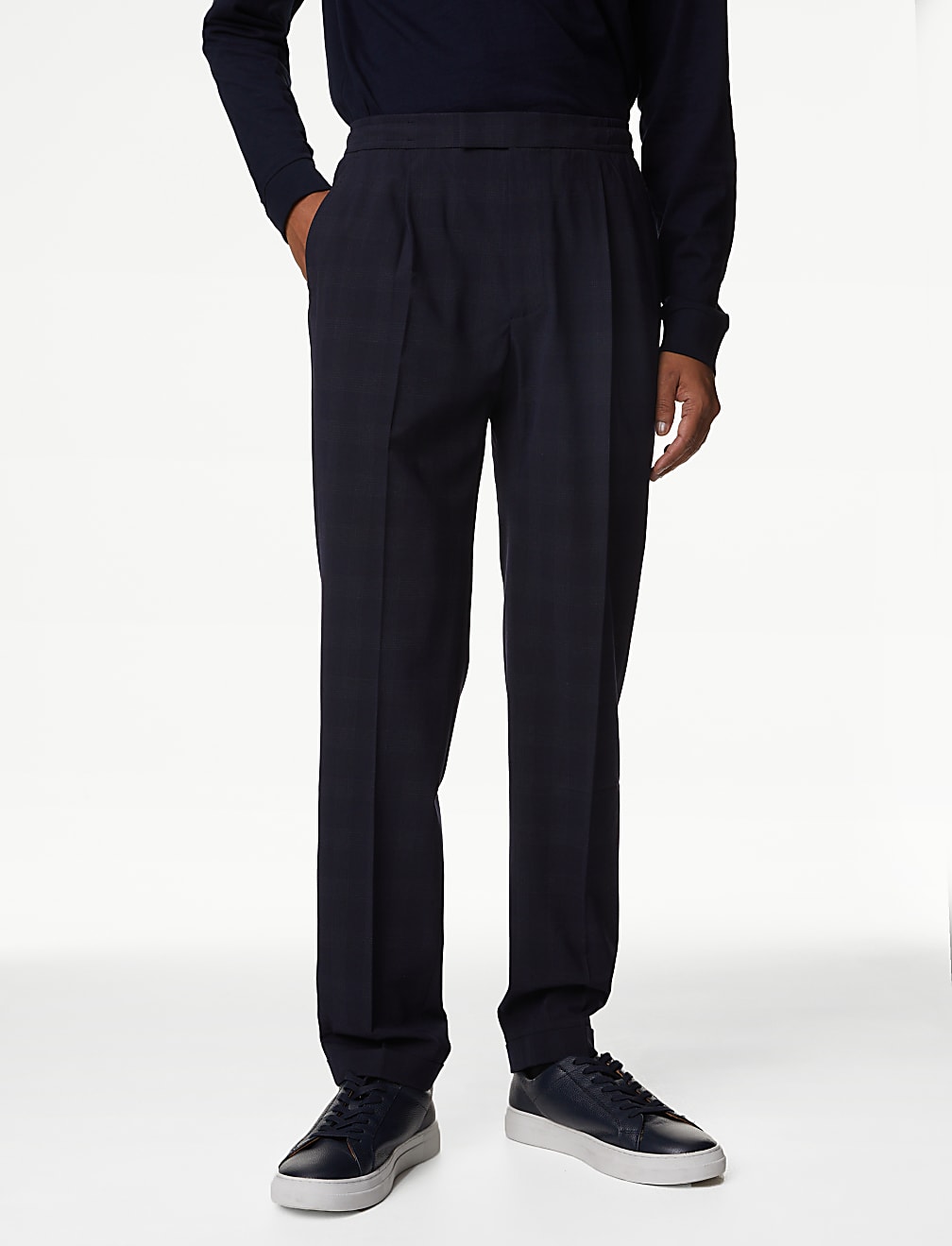 Check Single Pleat Elasticated Trousers