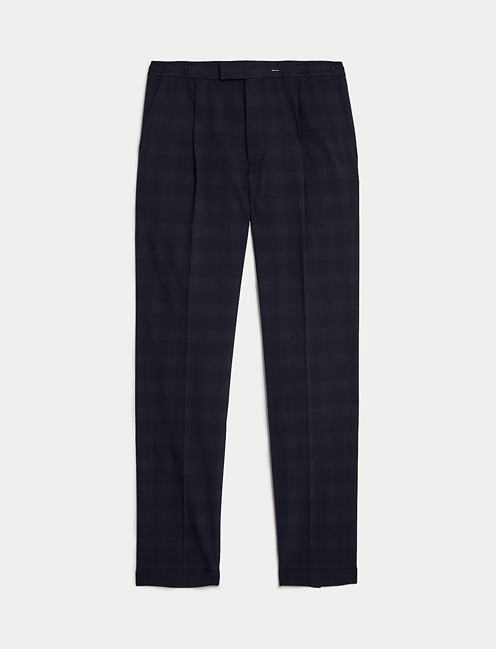 Check Single Pleat Elasticated Trousers