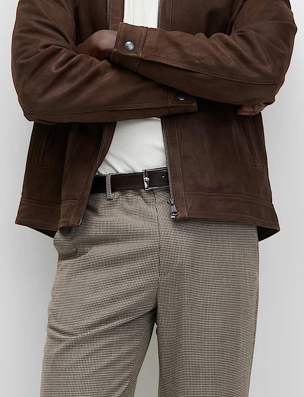 Tailored Fit Puppytooth Flat Front Trousers