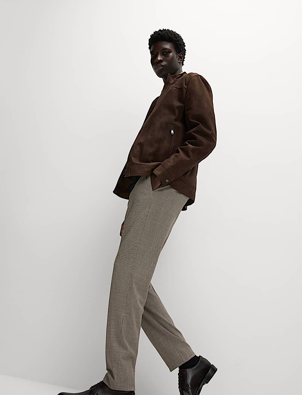 Tailored Fit Puppytooth Flat Front Trousers