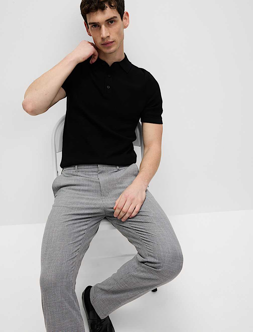 Tailored Fit Puppytooth Flat Front Trousers
