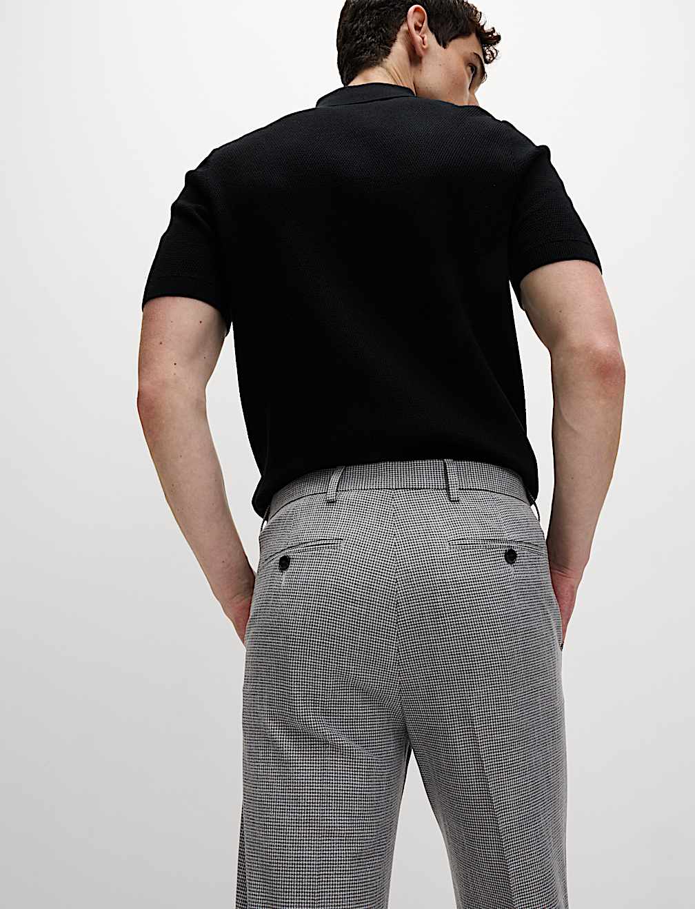 Tailored Fit Puppytooth Flat Front Trousers