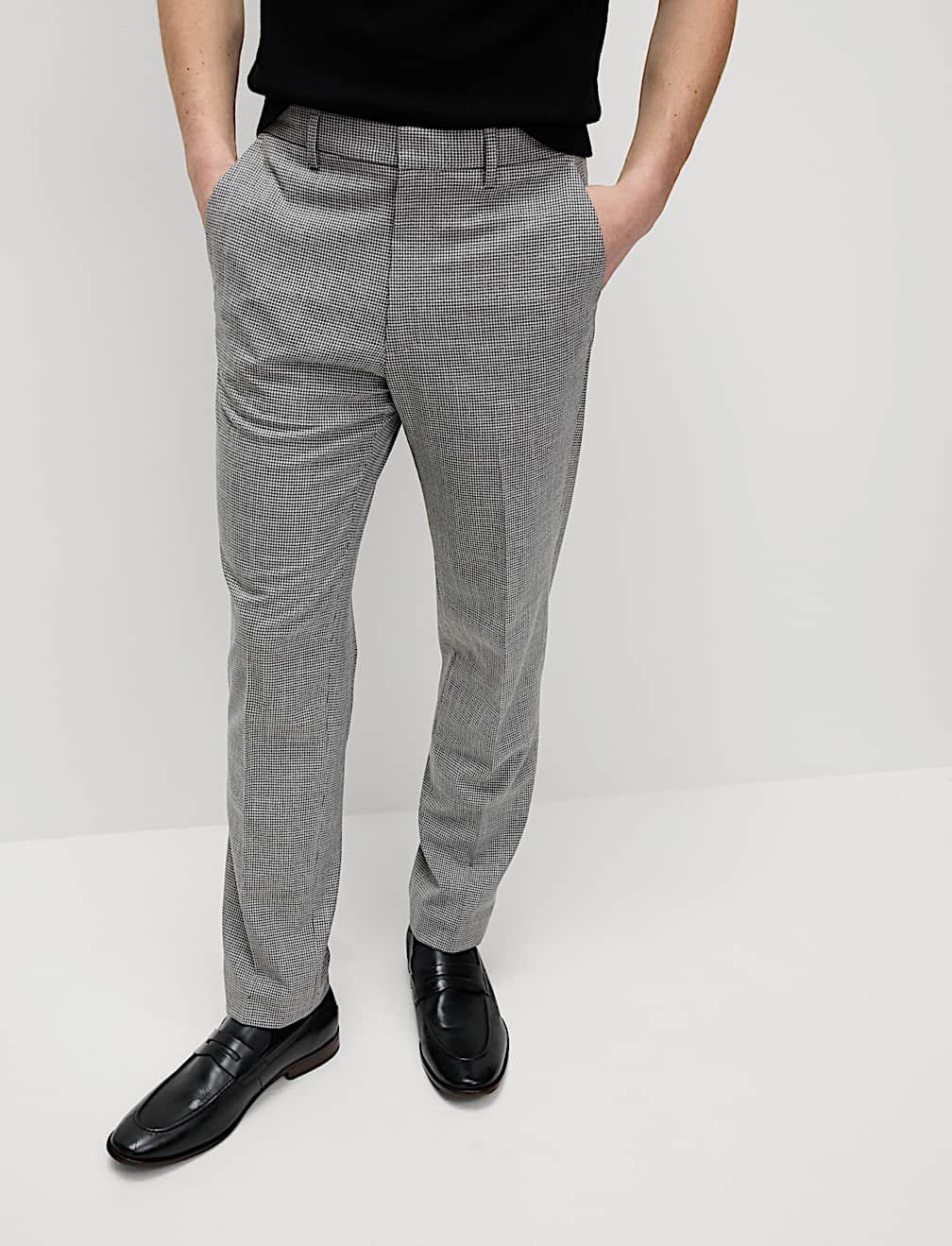 Tailored Fit Puppytooth Flat Front Trousers