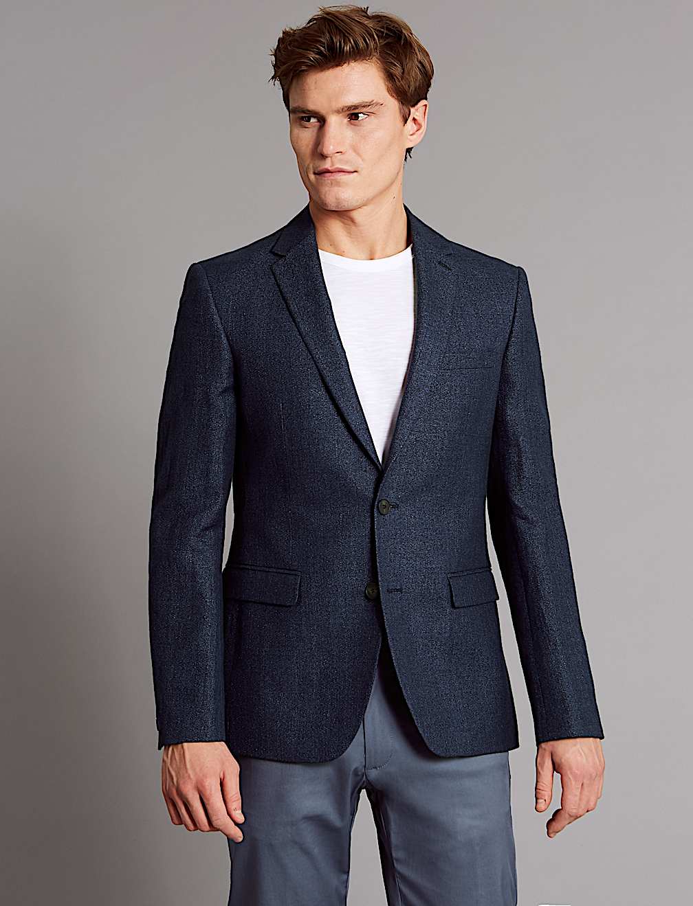 Linen Rich Tailored Fit Textured Jacket