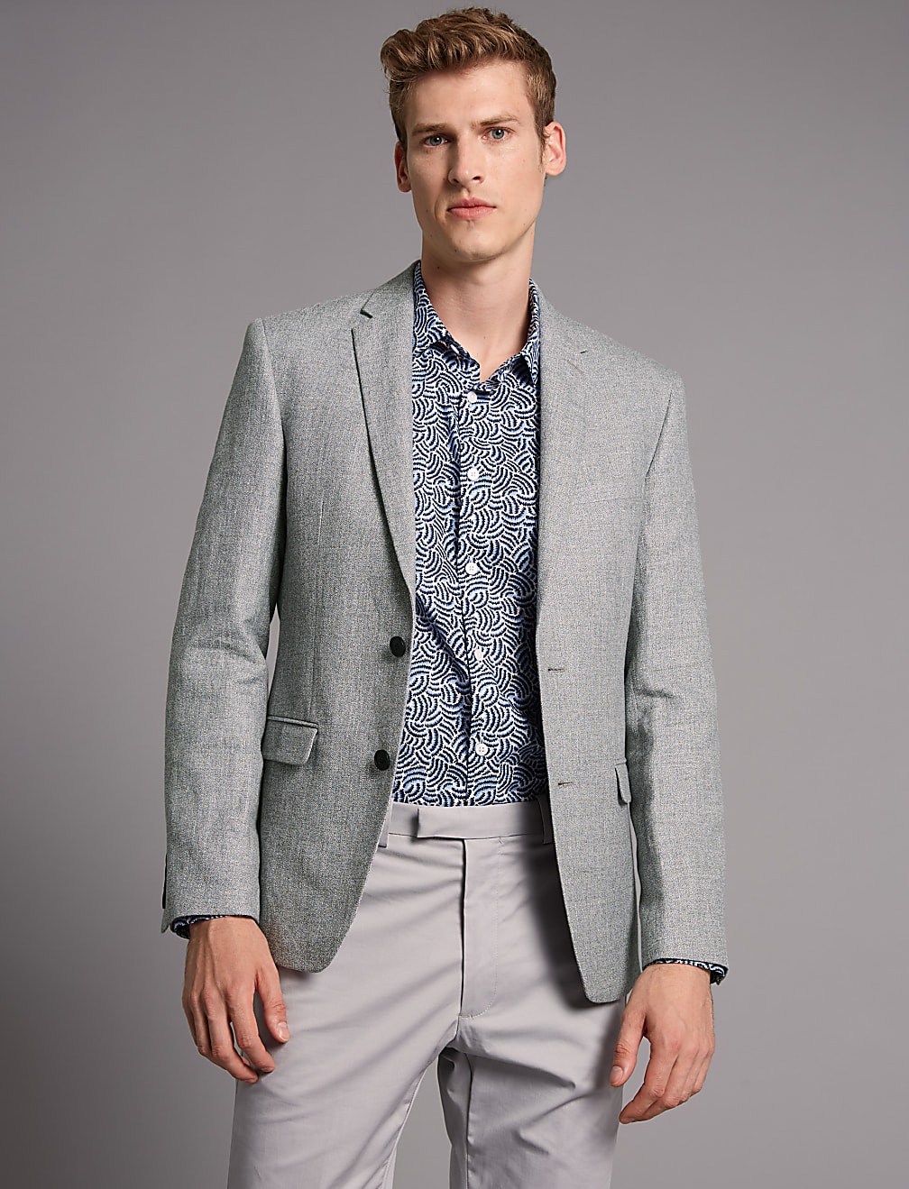 Linen Rich Tailored Fit Textured Jacket