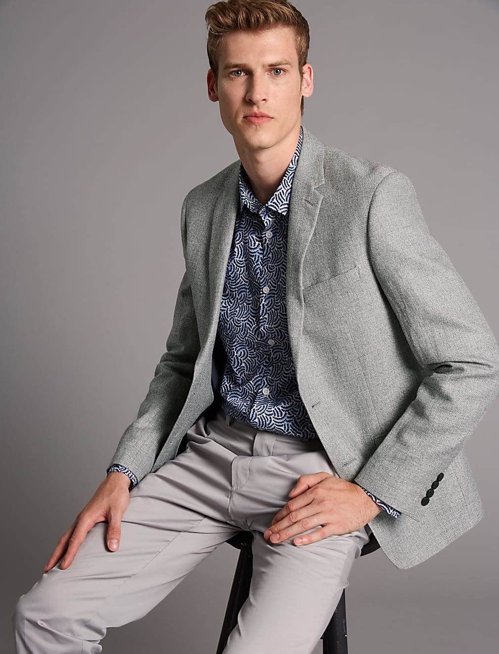Linen Rich Tailored Fit Textured Jacket