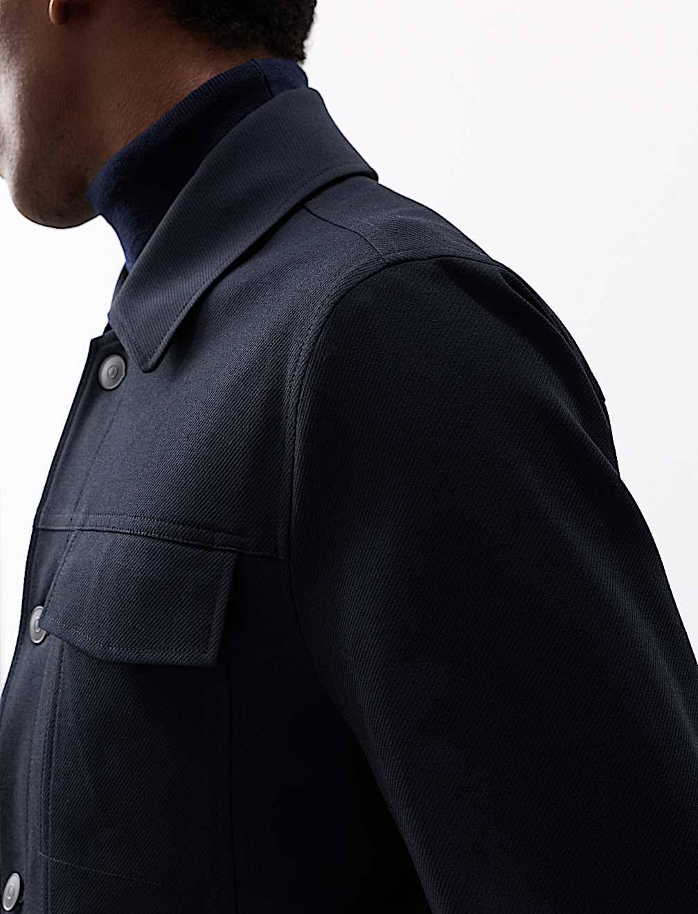 Textured Technical Twill Trucker Jacket