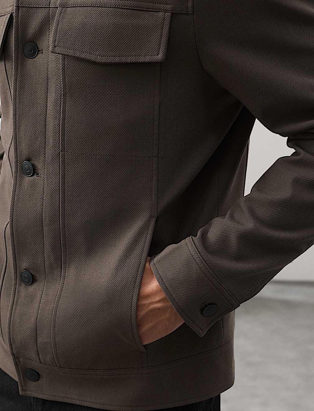 Textured Technical Twill Trucker Jacket