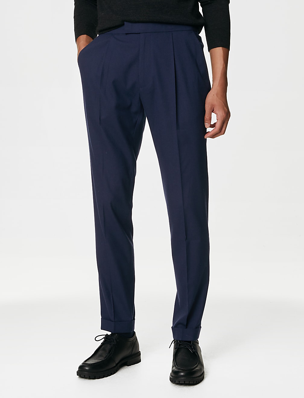 Single Pleat Brushed Stretch Trousers