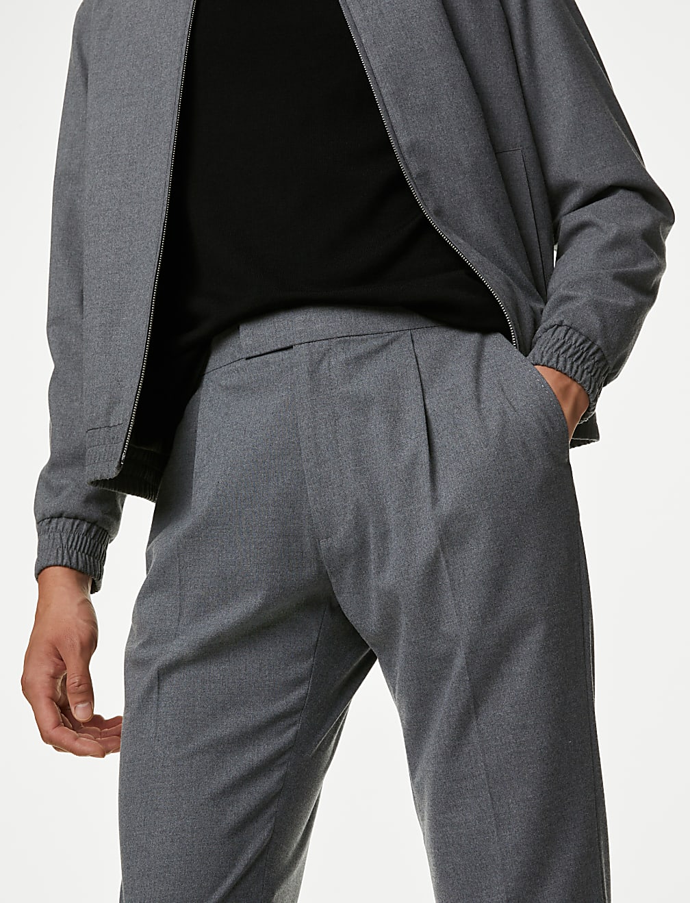 Single Pleat Brushed Stretch Trousers