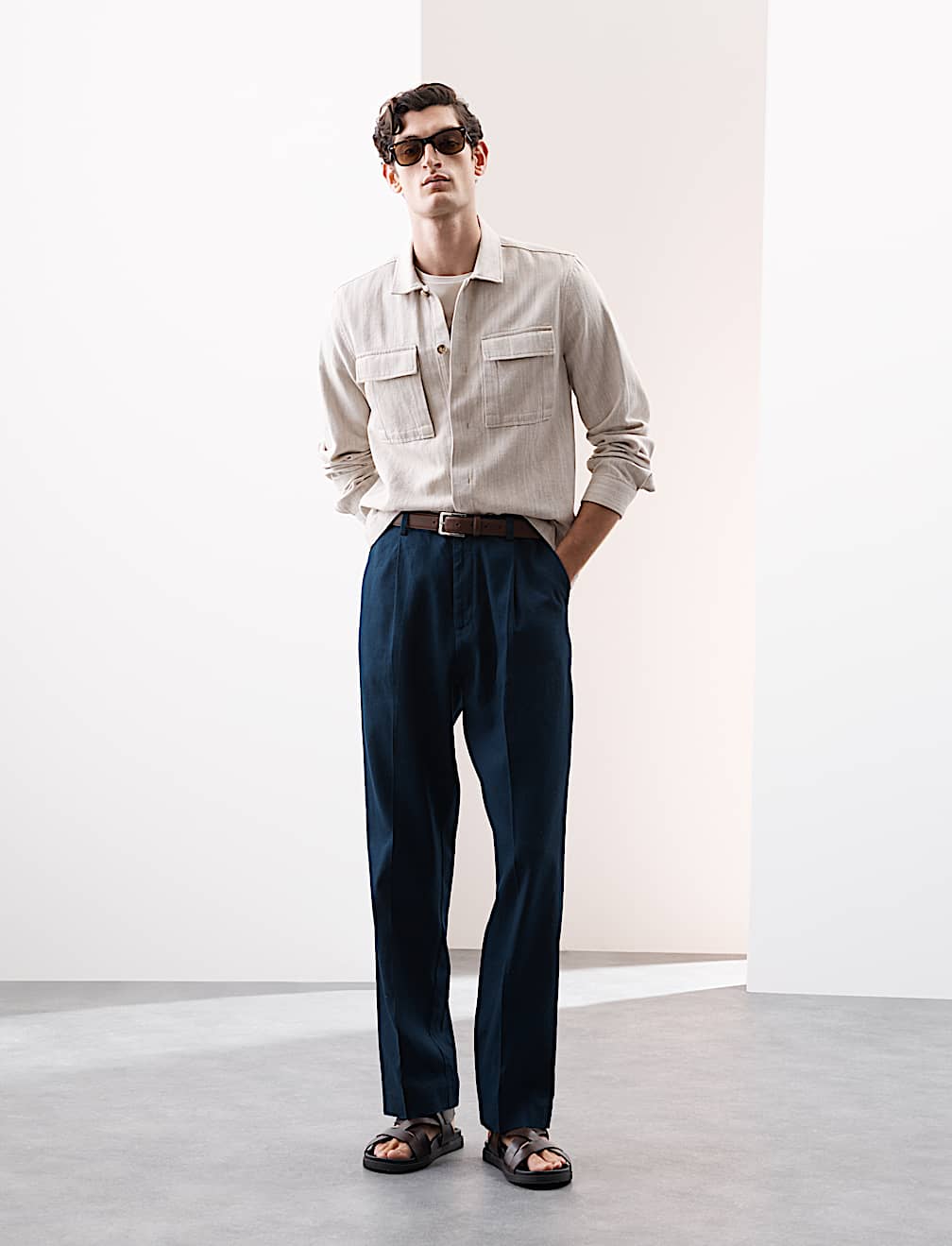 Regular Fit Lyocell Blend Single Pleat Trousers