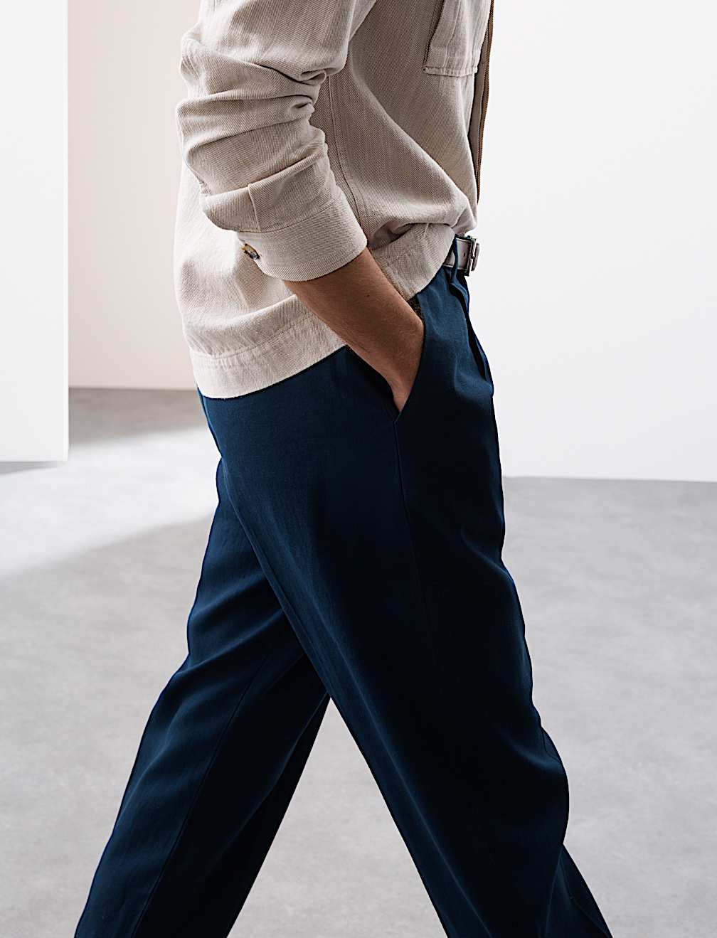 Regular Fit Lyocell Blend Single Pleat Trousers