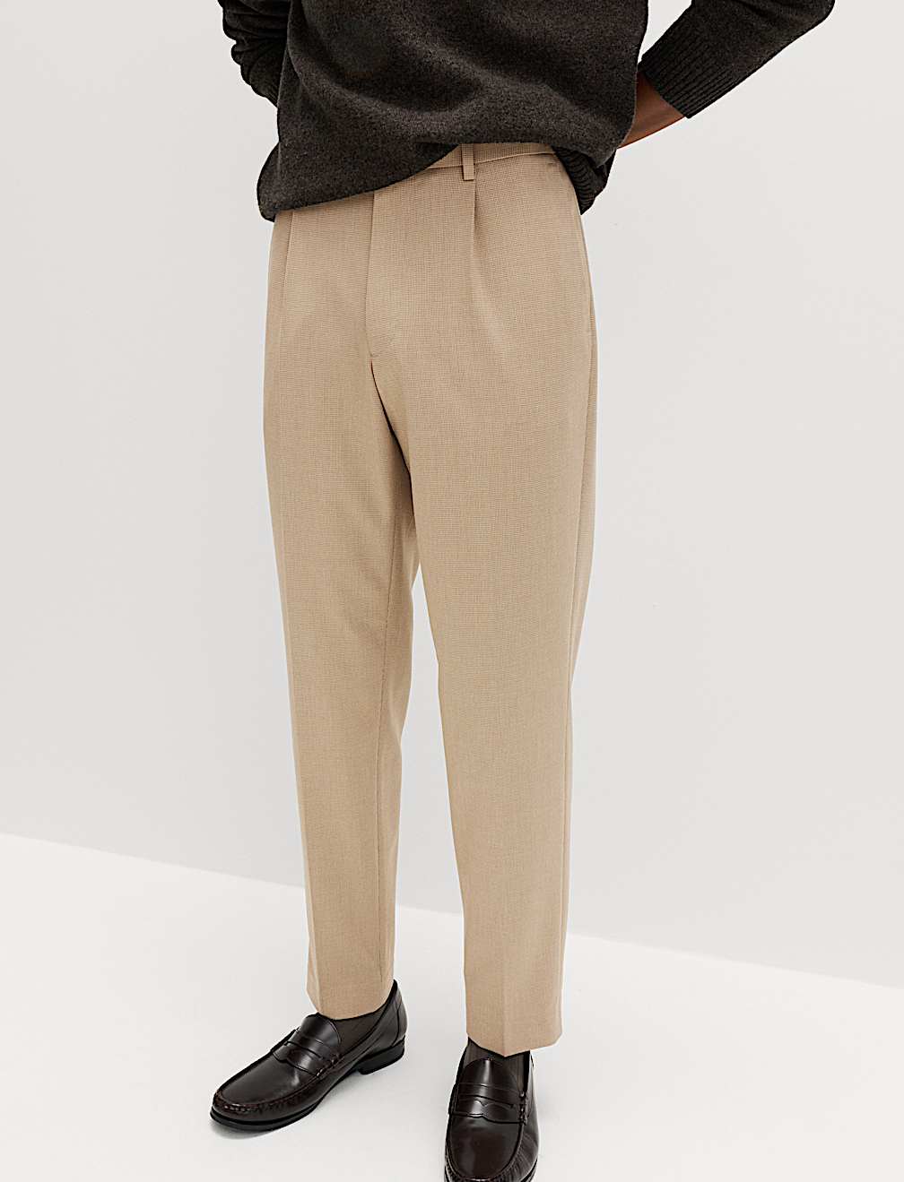 Tailored Fit Flat Front Puppytooth Trousers