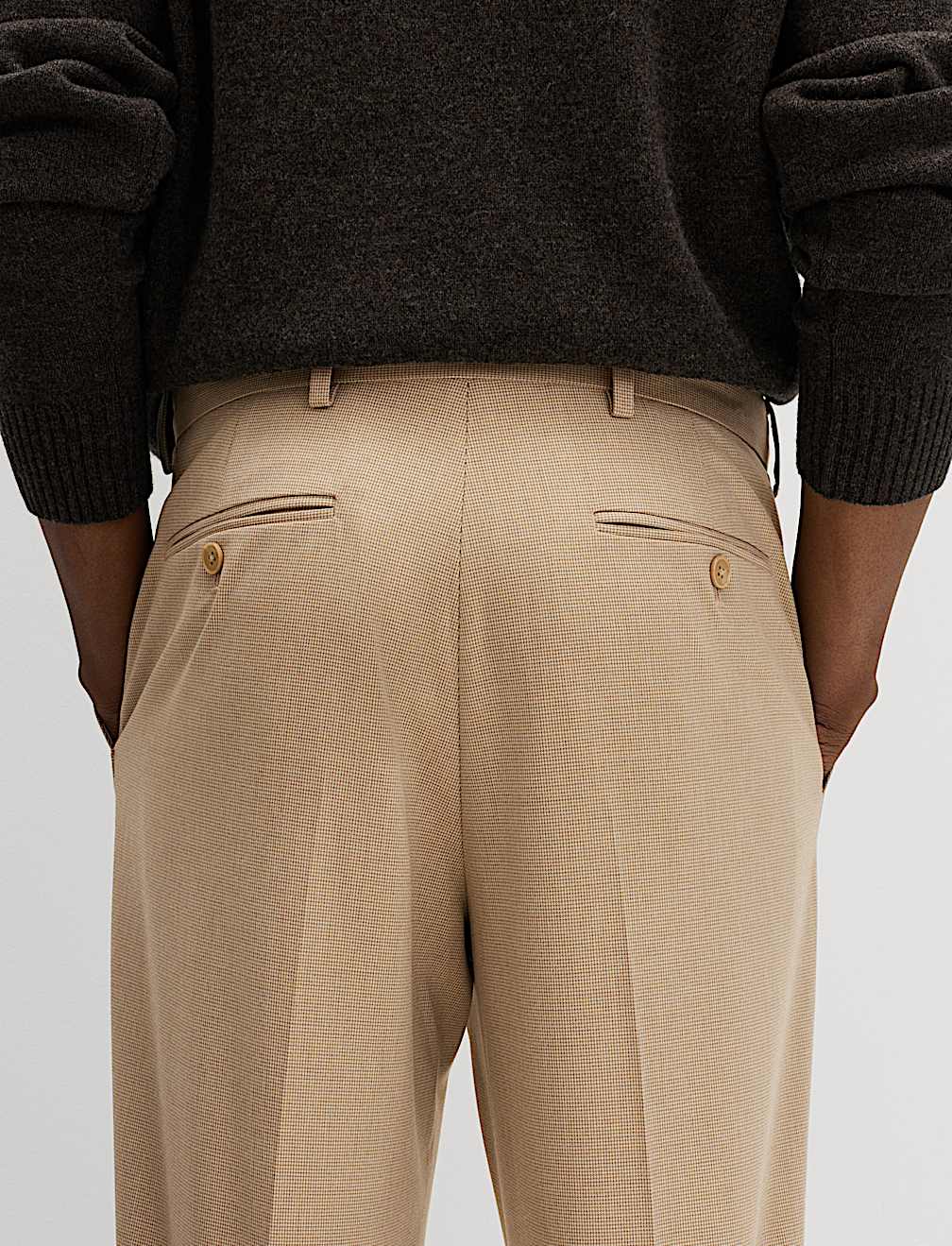Tailored Fit Flat Front Puppytooth Trousers