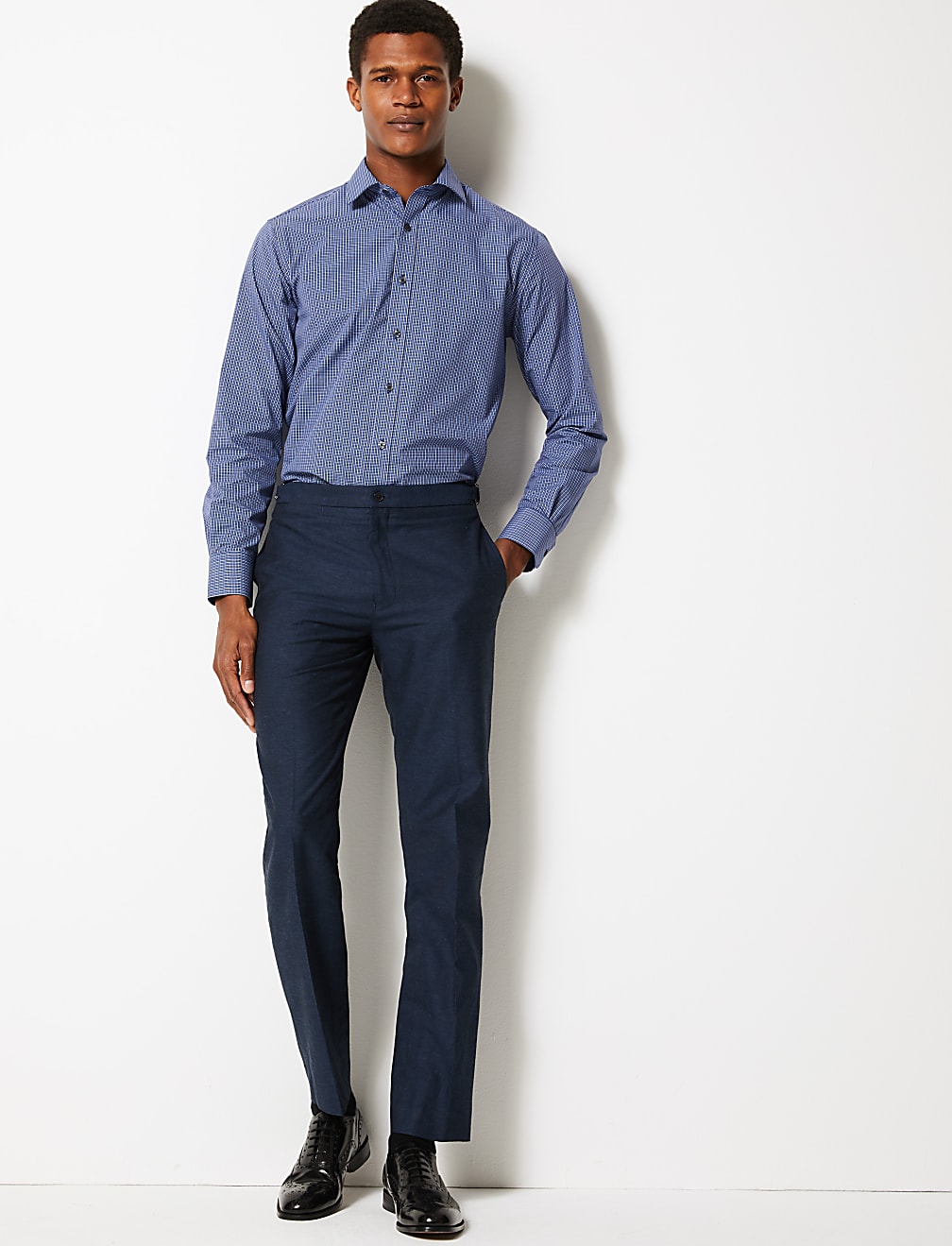 Slim Fit Linen Blend Flat Front Trousers