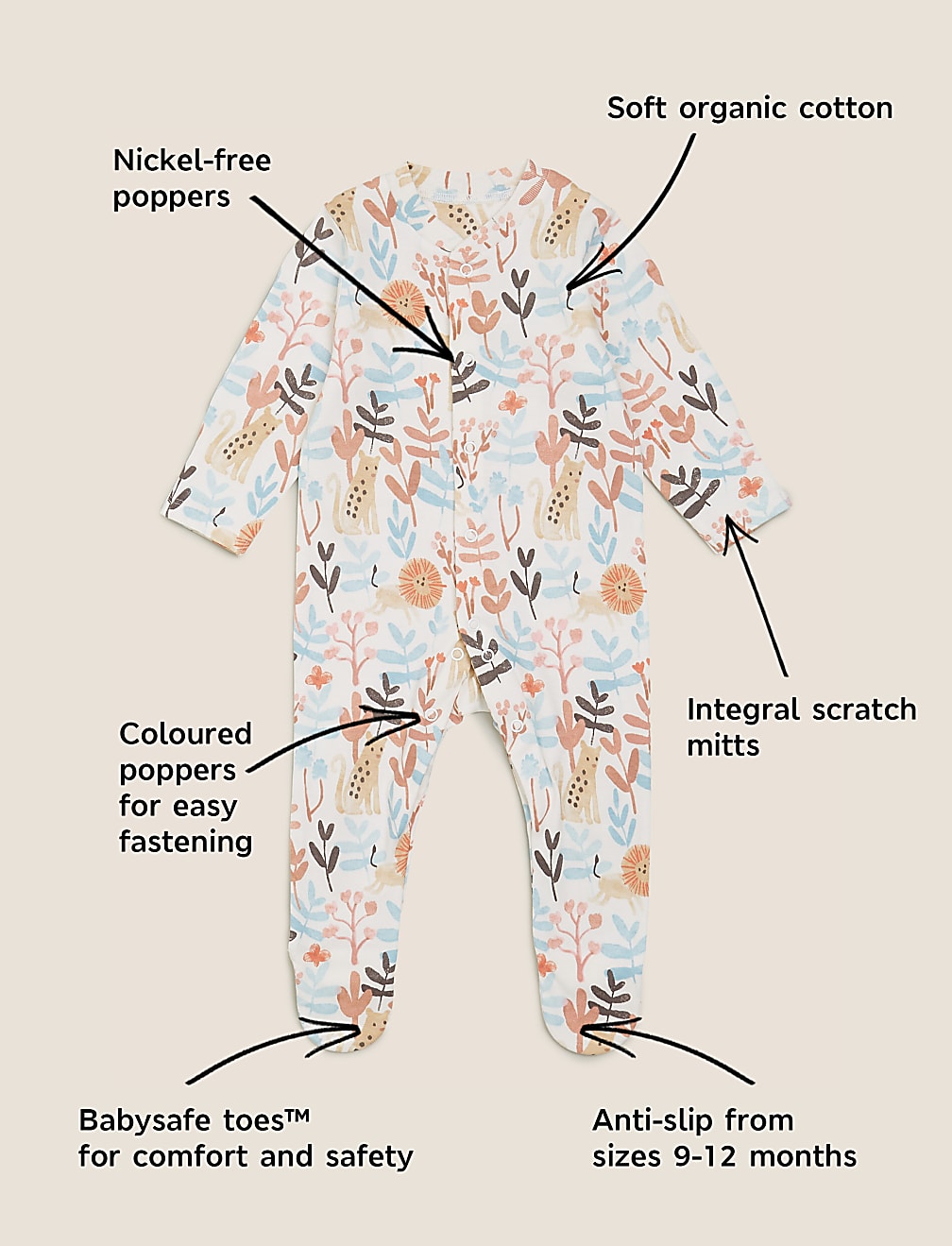 3pk Organic Cotton Printed Sleepsuits