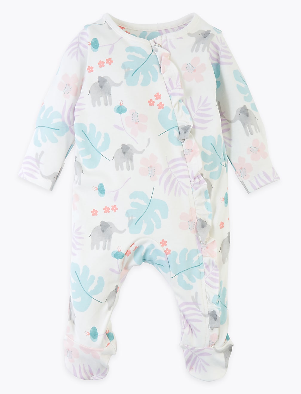 2 Pack Pure Cotton Elephant Sleepsuits (7 lbs - 12 Mths)