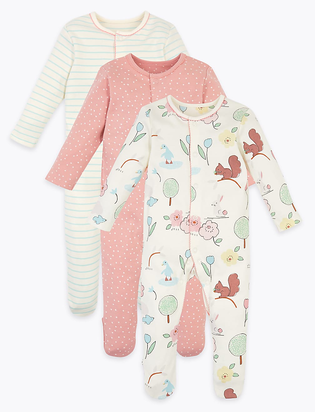 3 Pack Organic Cotton Sleepsuits (6&frac12;lbs-3 Yrs)