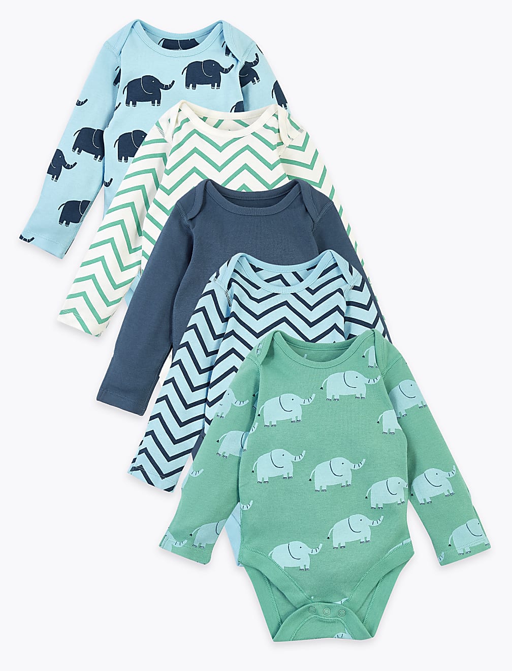 5 Pack Organic Cotton Elephant Bodysuits (6&frac12;lbs-3 Yrs)