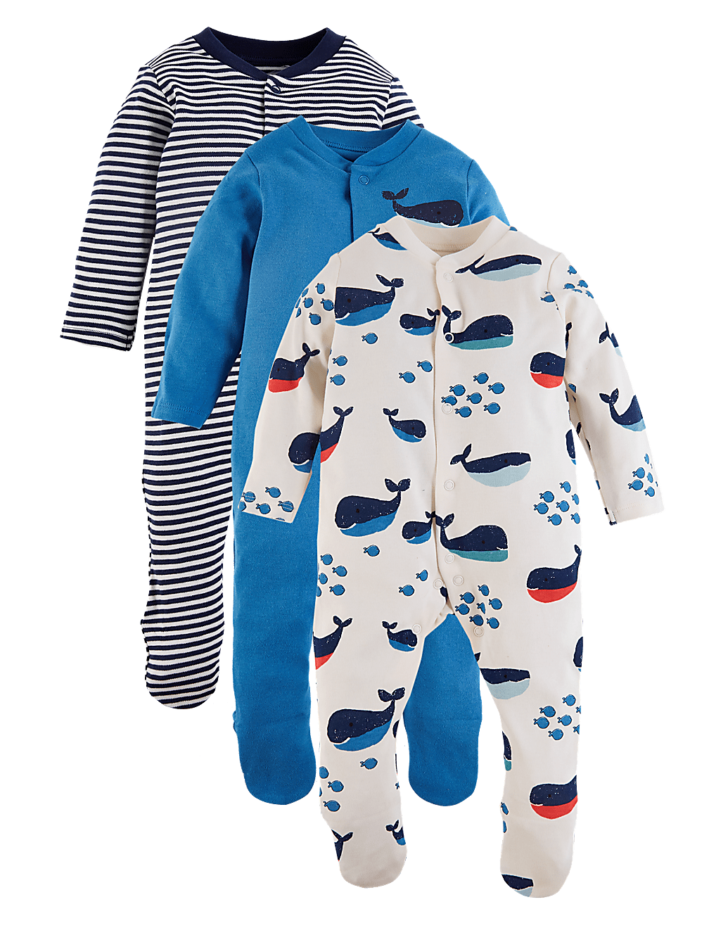 3 Pack Organic Cotton Nautical Sleepsuits (6½lbs-3 Yrs)