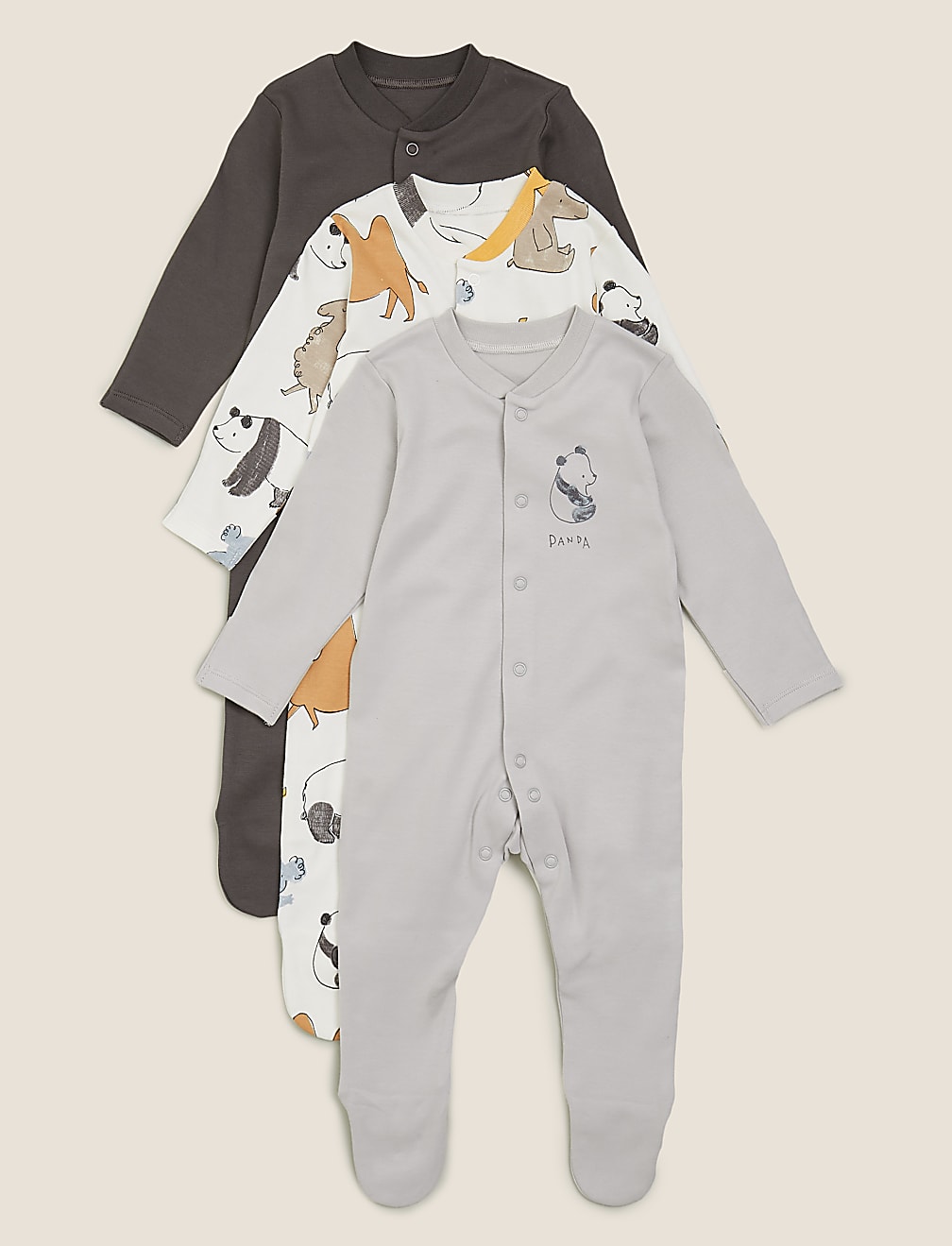 3pk Organic Cotton Printed Sleepsuits