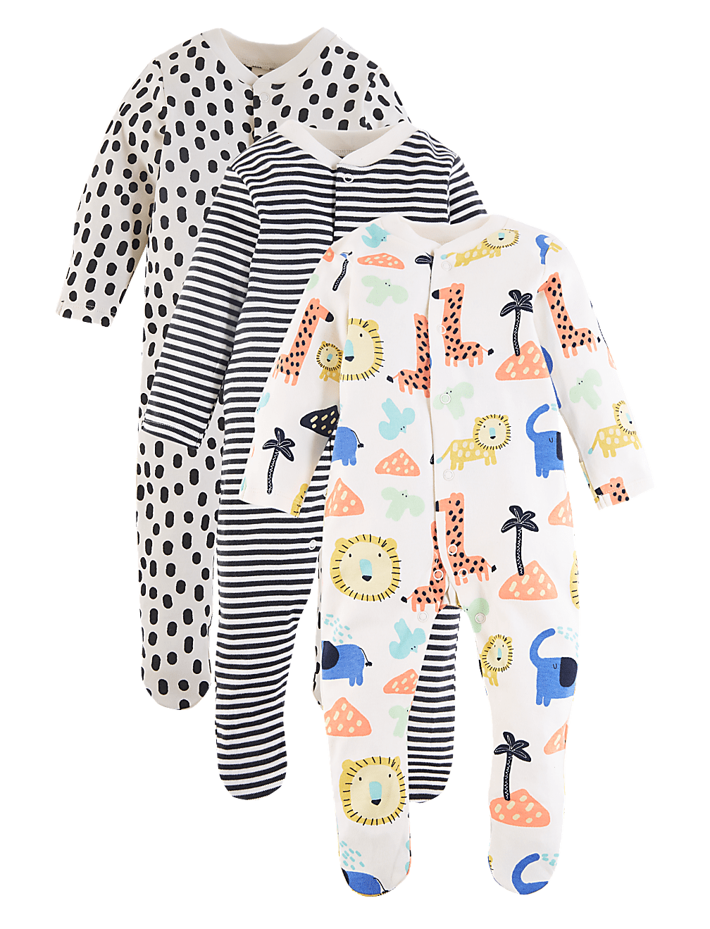 3 Pack Organic Cotton Sleepsuits (6½lbs-3 Yrs)