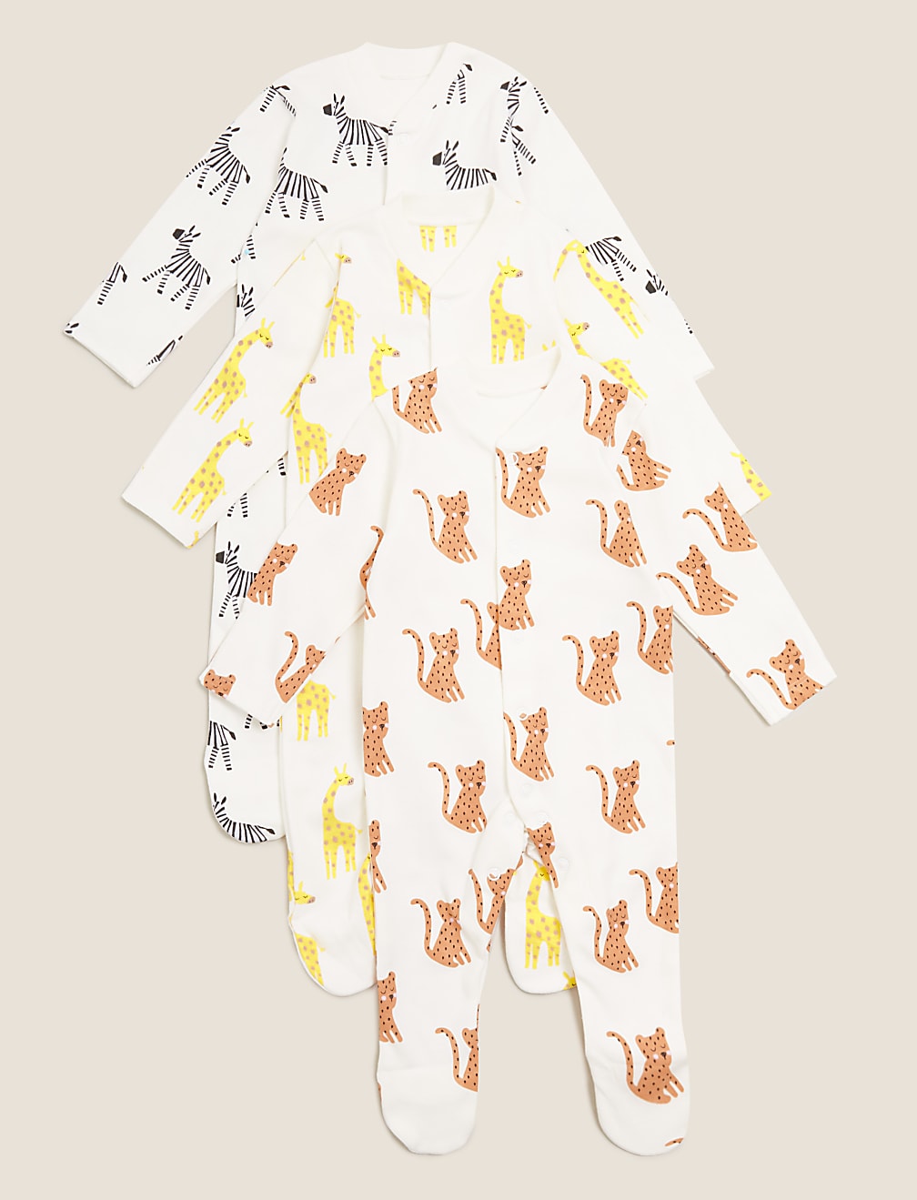 3pk Organic Cotton Safari Sleepsuits