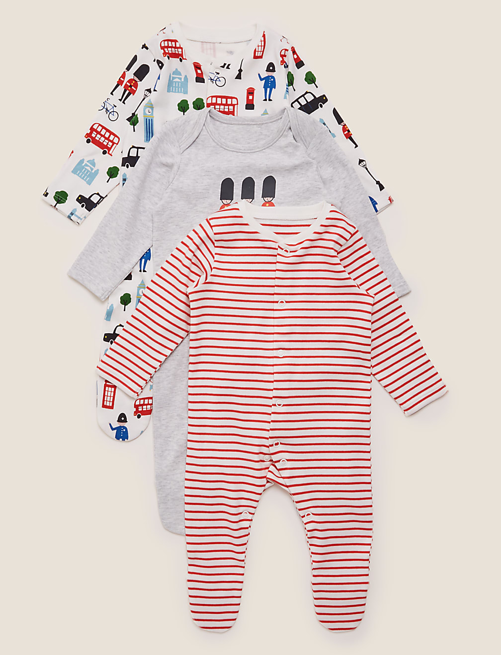 3 Pack Organic Cotton Sleepsuits (6½lbs-3 Yrs)