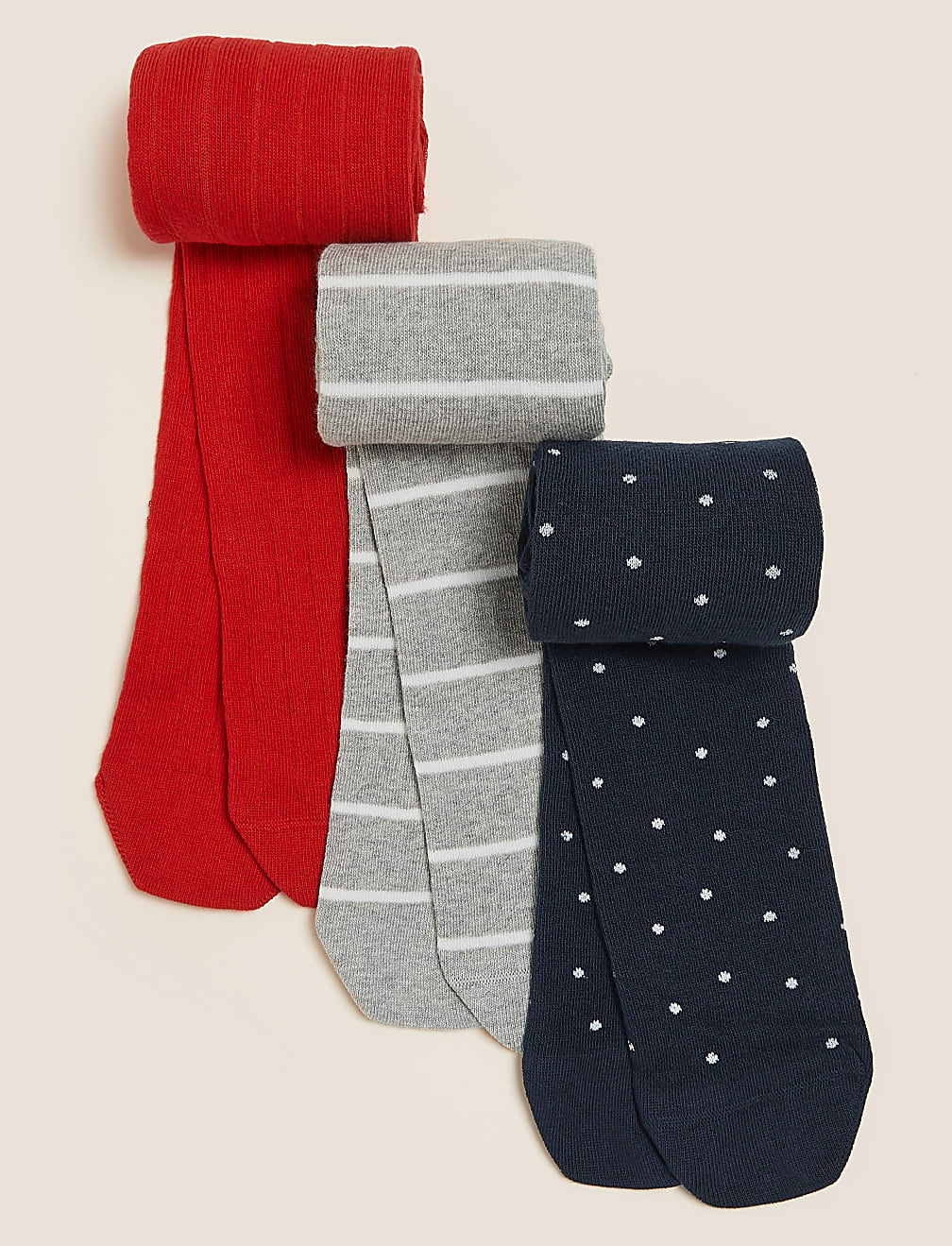 3pk Cotton Nautical Tights (2-14 Yrs)