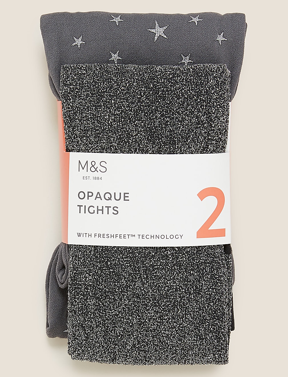 2pk 40 Denier Opaque Stars Glitter Tights (18 Mths - 14 Yrs)