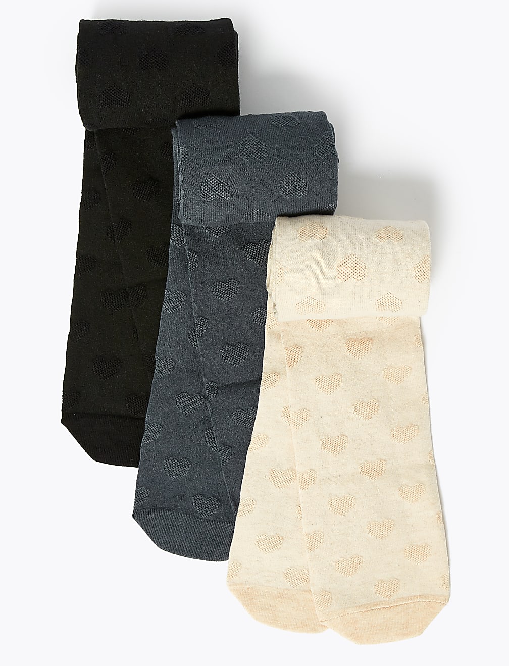 3pk Jacquard Heart Tights (2-14 Yrs)