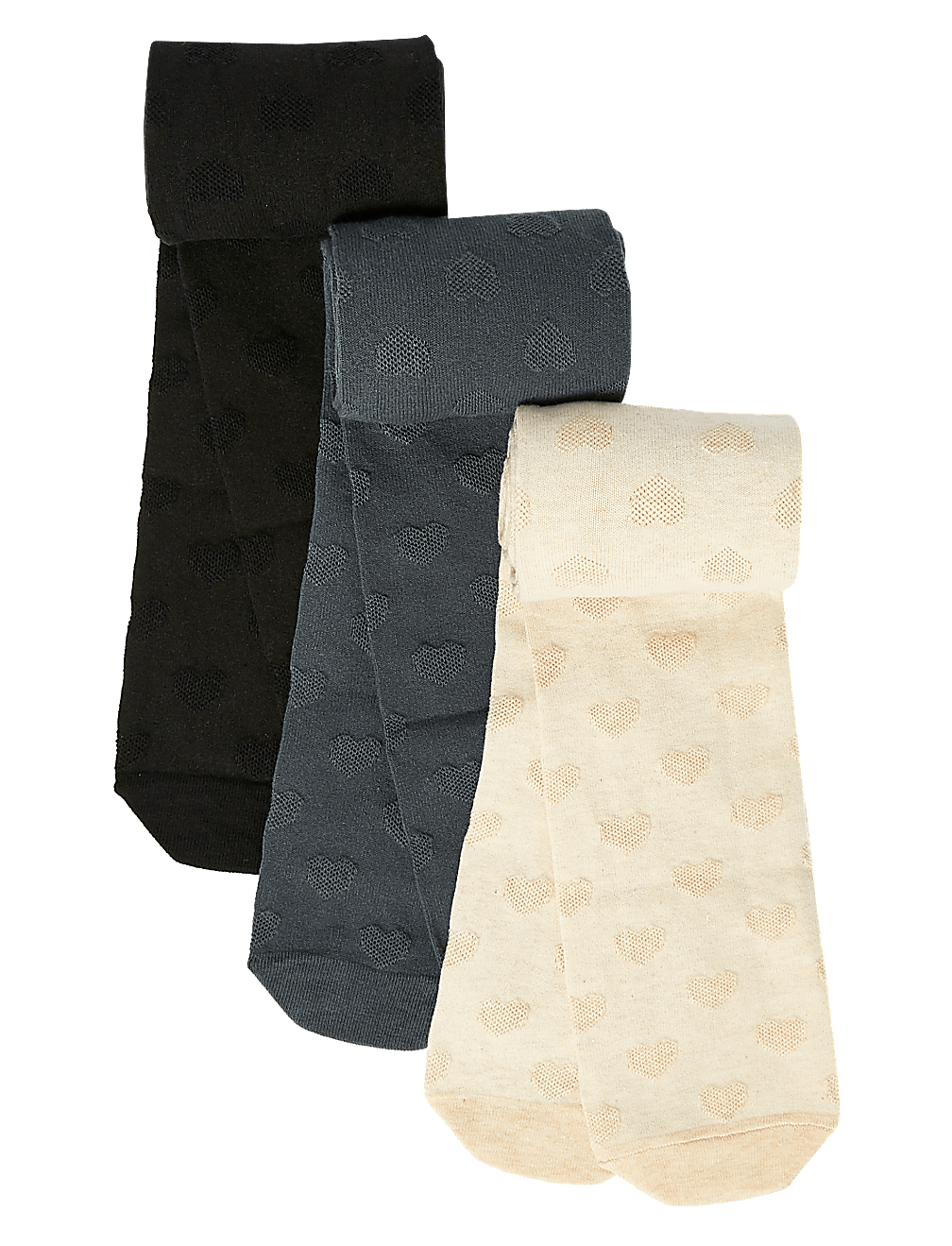 3pk Jacquard Heart Tights (2-14 Yrs)