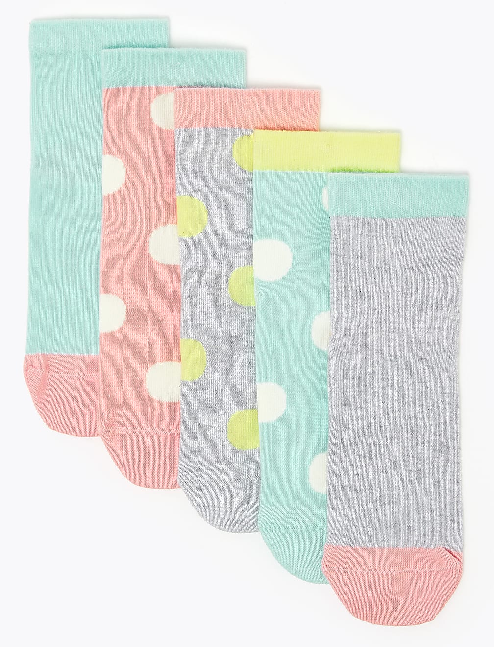 5 Pack of Spotted & Colour Block Socks