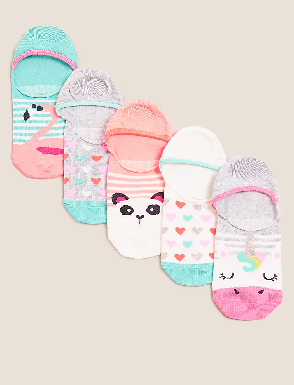 5pk Cotton Unicorn Trainer Liner Socks