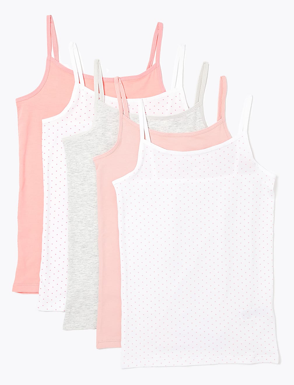 5 Pack Cotton Spotted Camisole Vests (2-16 Yrs)