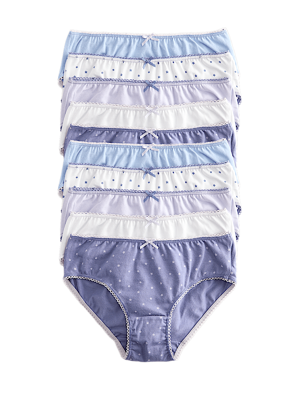 10pk Cotton with Stretch Star Knickers (2-14 Yrs)