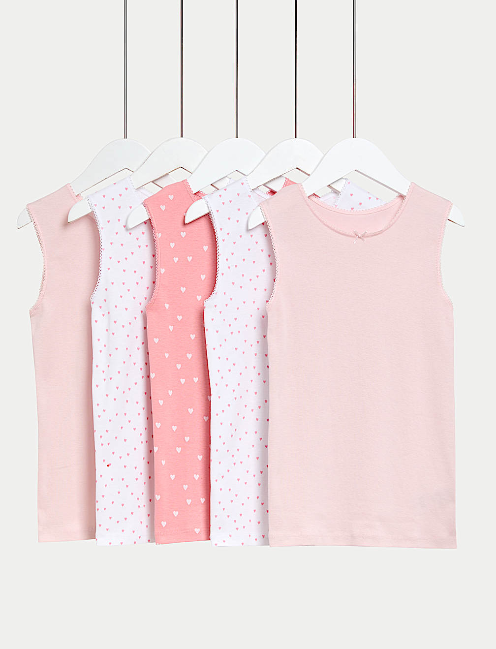 5 Pack Pure Cotton Heart Print Vests (2-14 Yrs)