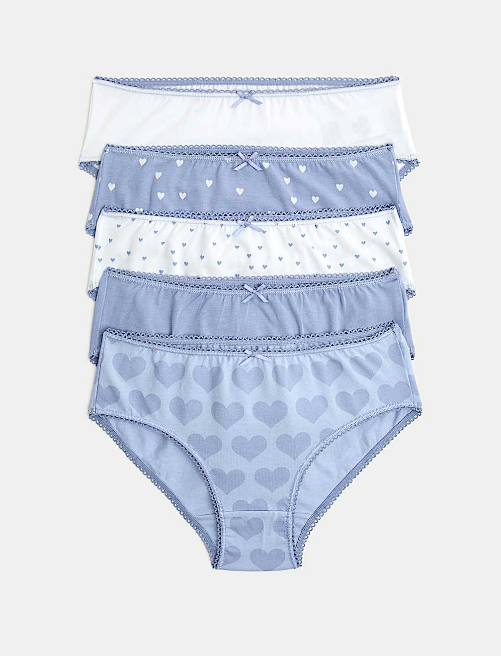 10 Pack Cotton with Stretch Lilac Heart Knickers (2-14 Yrs)