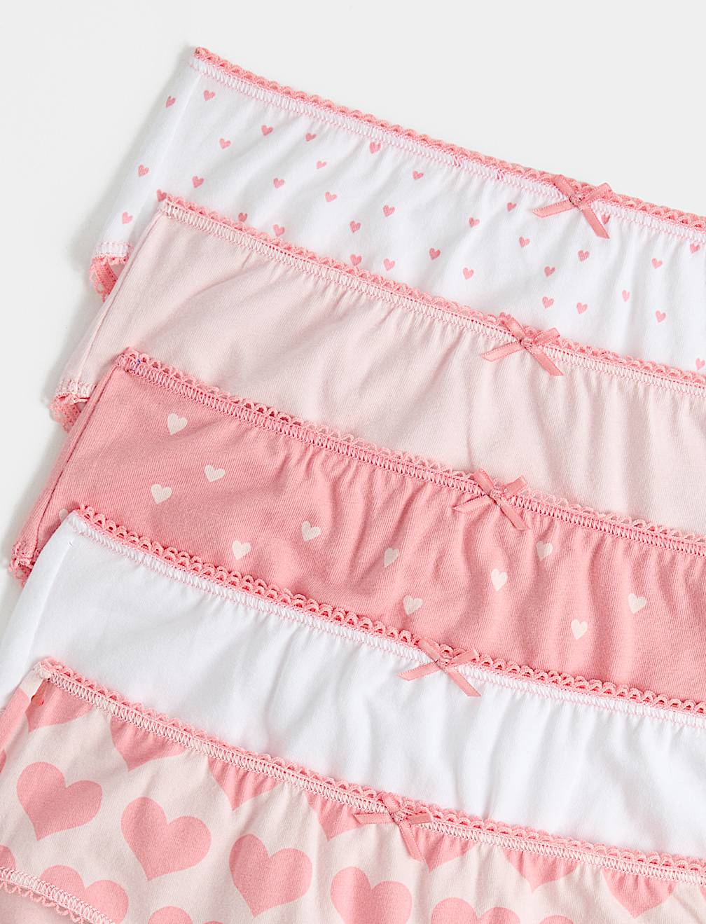 10 Pack Cotton with Stretch Pink Heart Knickers (2-14 Yrs)