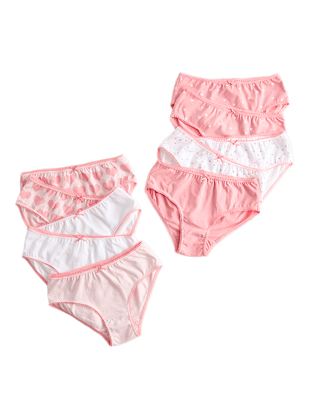 10 Pack Cotton with Stretch Pink Heart Knickers (2-14 Yrs)