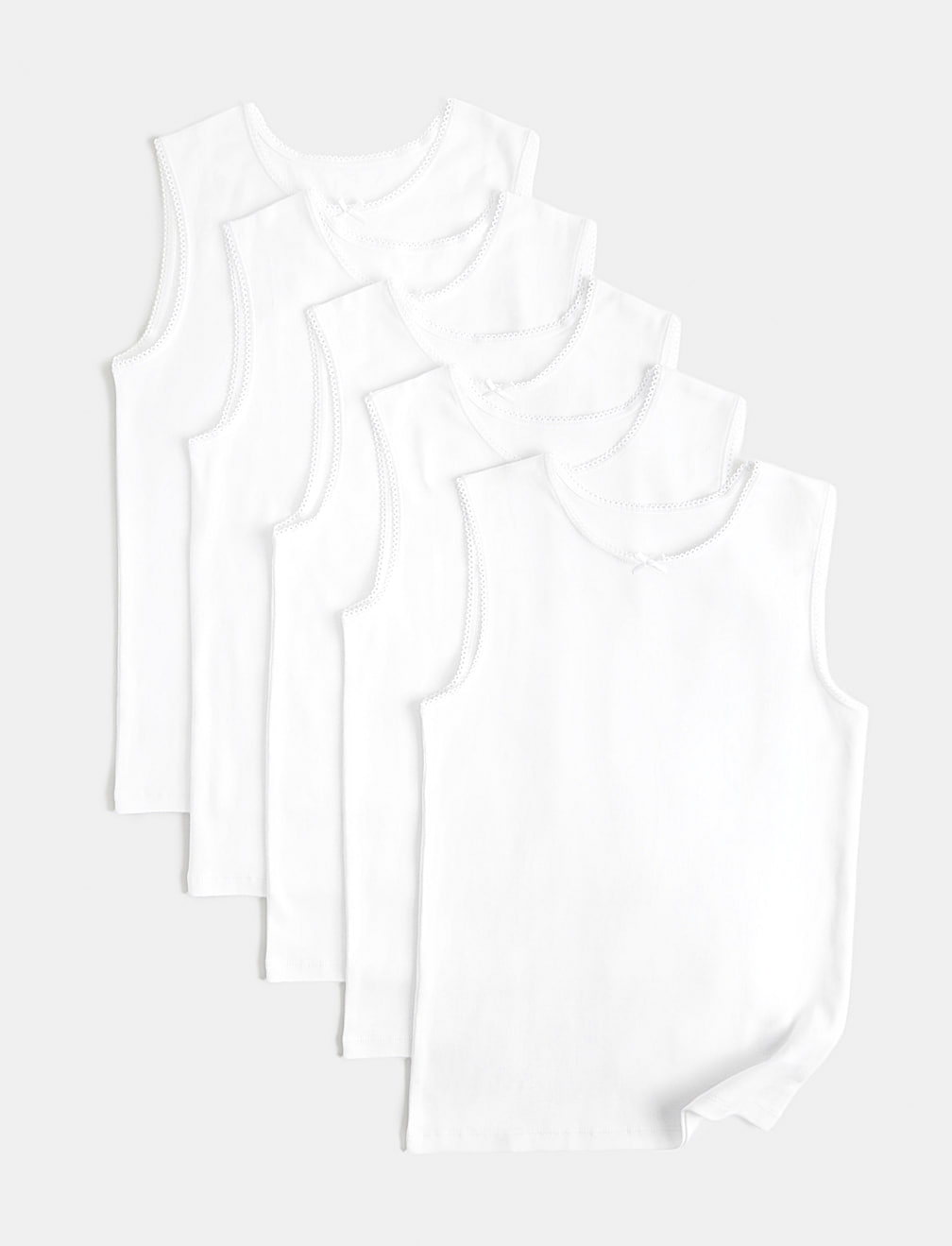5 Pack Pure Cotton Bow Vests (2-14 Yrs)