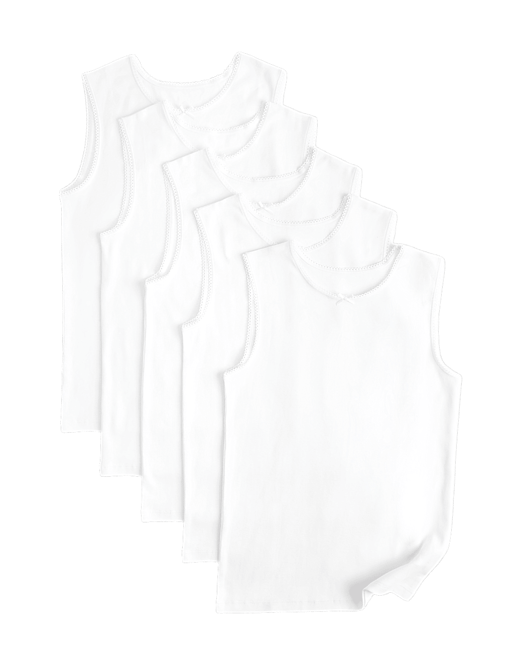 5 Pack Pure Cotton Bow Vests (2-14 Yrs)