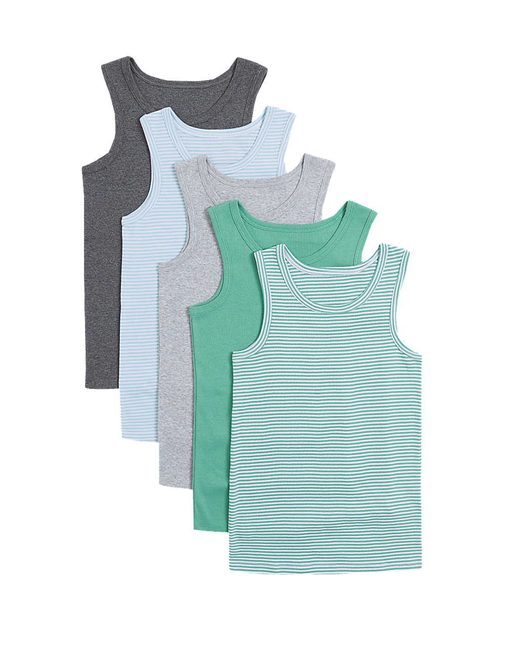 5pk Pure Cotton Striped Vests (2-16 Yrs)