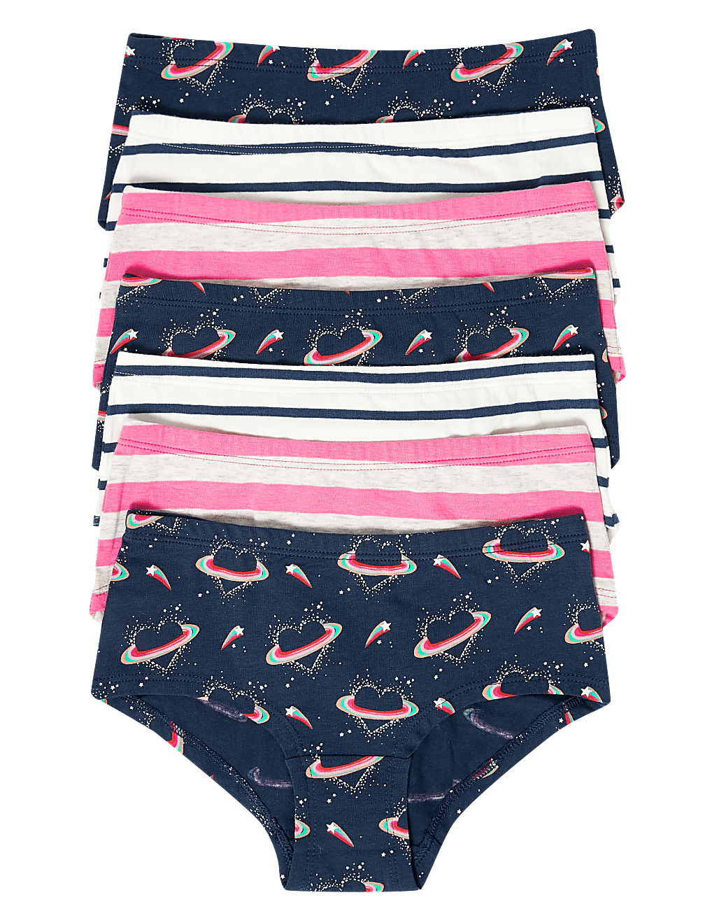 7pk Cotton with Stretch Heart Shorts (2-16 Yrs)