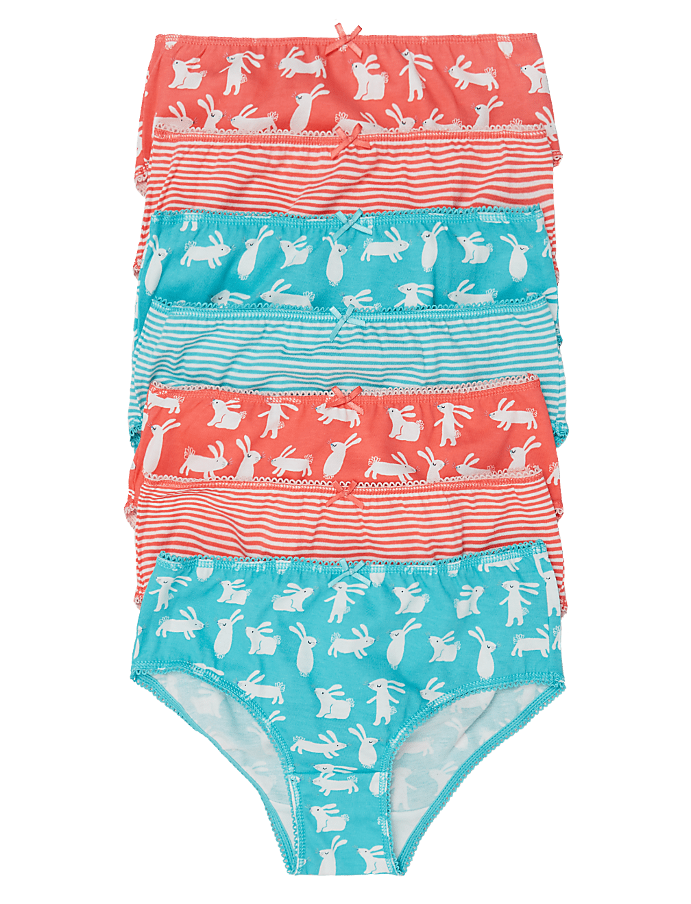 7pk Pure Cotton Bunny & Striped Knickers (2-16 Yrs)